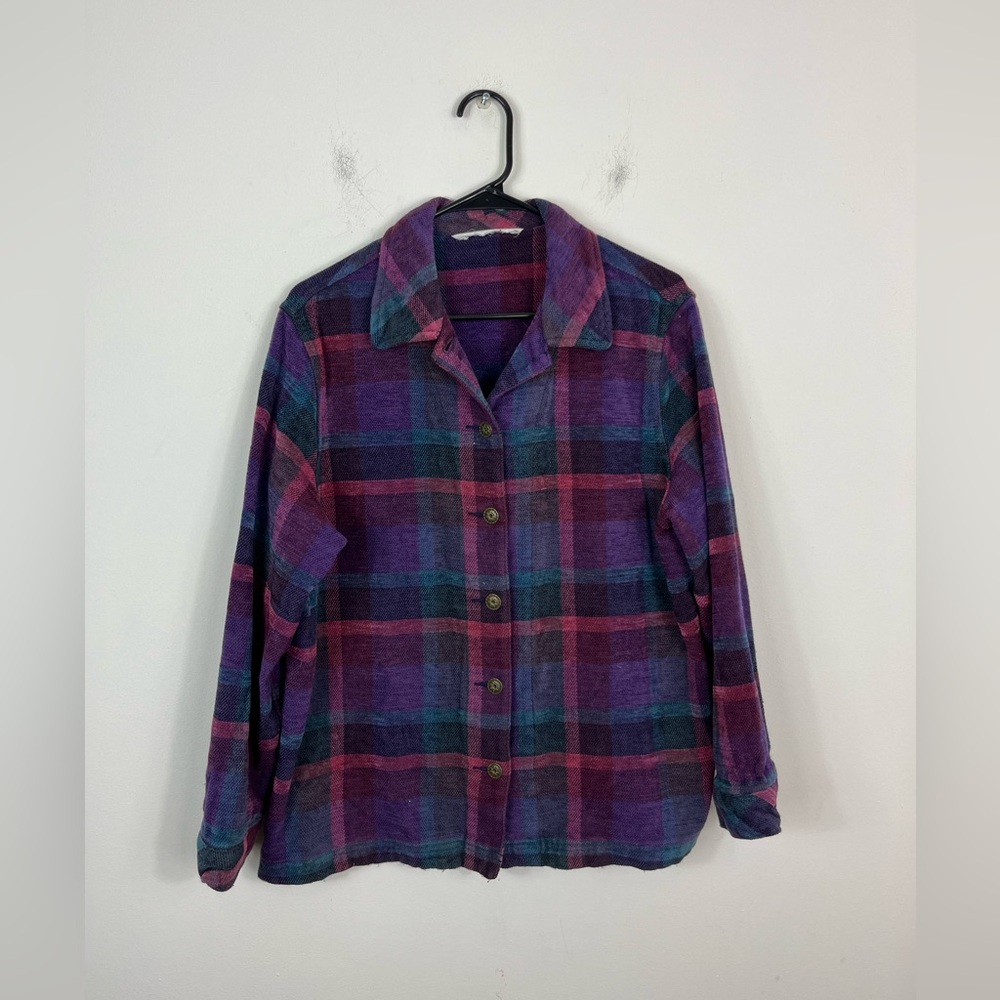 Vintage 90s Purple Blue Plaid Shacket Sz L‎